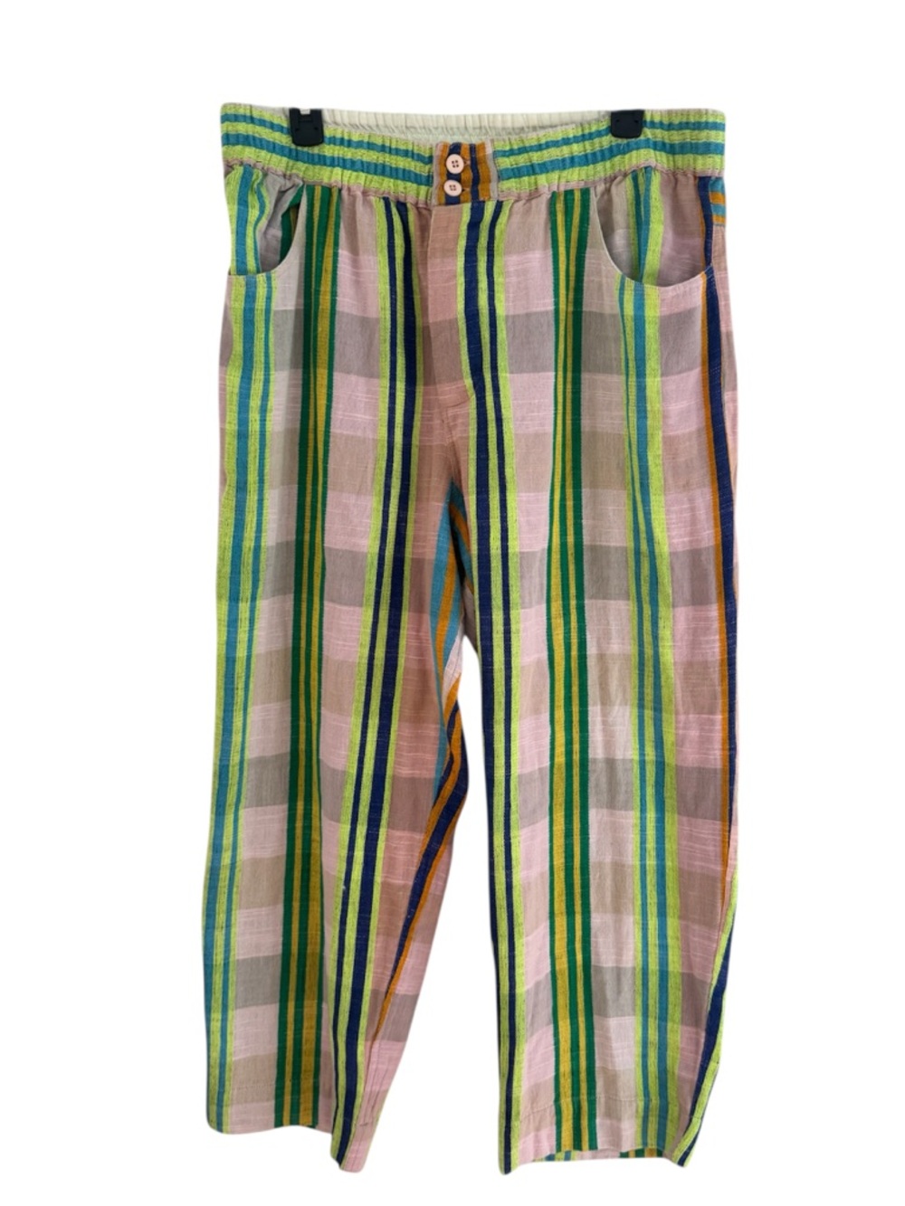 Ace & Jig 100% Organic Cotton Wide Leg Stripped Pants Pink Green Large